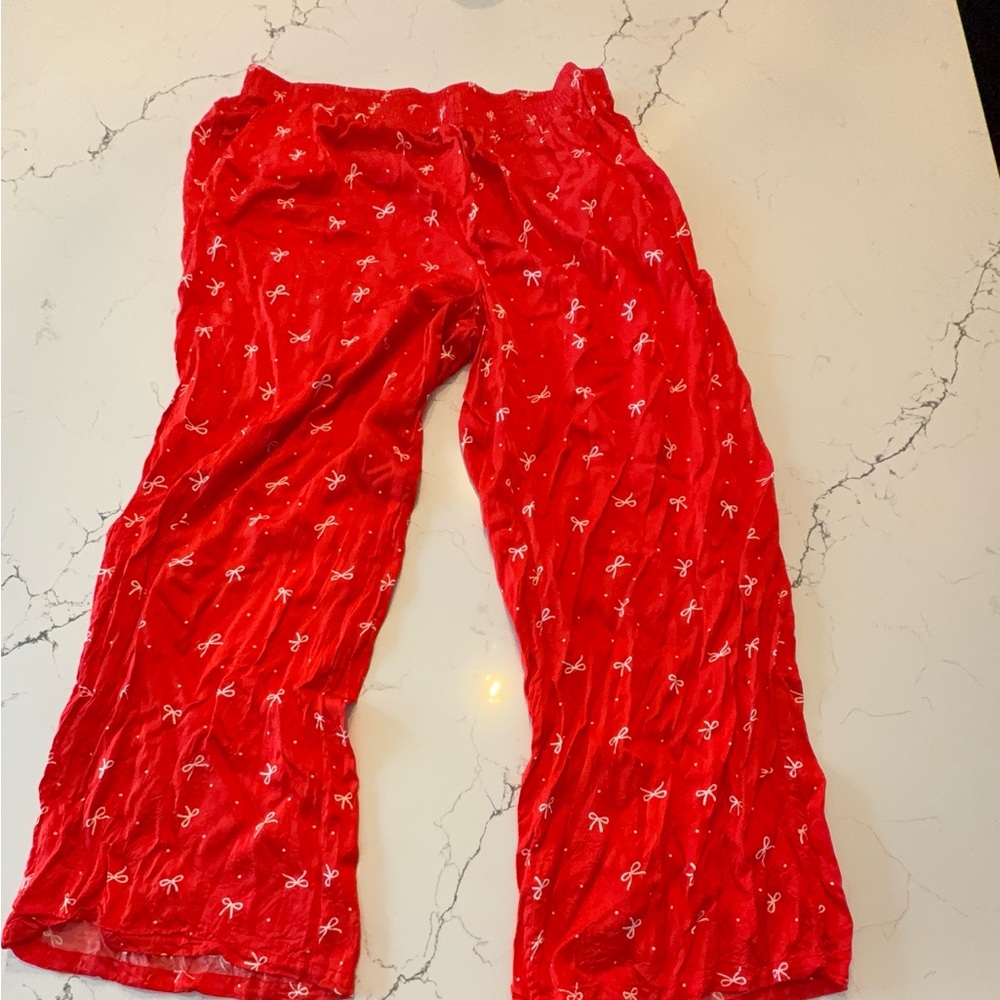 Aerie Satin Pajama Pants with Bow Pattern